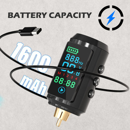 Wireless Tattoo Battery Power Supply with Color Screen - 1600mAh Cordless Tattoo Power Supply, 4 Memory Modes, RCA Connector, USB Rechargeable for Tattoo Gun, Beginners & Artists P7