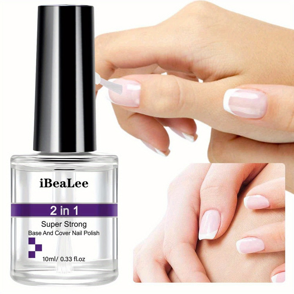 2-In-1 Super Strong Base And Cover Nail Polish - Long-Lasting, Chip-Resistant, High-Shine End - Nourishing Nail Care for Healthy, Beautiful Nails, Stop Nails from Chipping And Peeling