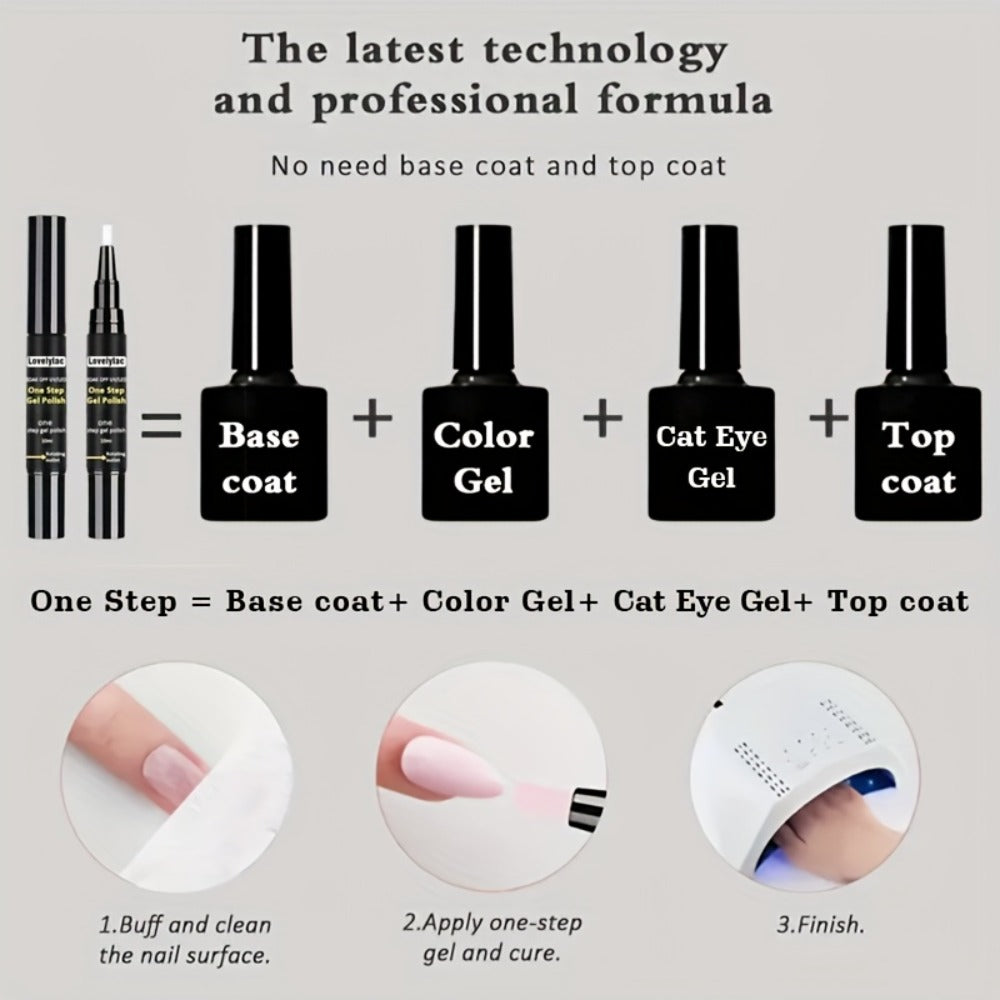 0.34oz Cat Eye Gel Nail Pen, a Comprehensive Solution Combining Base Coat, Color Polish, And Top Coat. The 2025 Edition Features Ultra-Bright, Gentle, High-Saturation Polygel That Is Smooth, Durable, And Long-Lasting