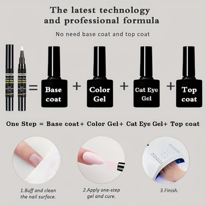 Cat Eye Gel Nail Polish Pen 3-in-1 – Base Coat, Color & Top Coat All-in-One | 2025 Ultra-Bright High-Saturation Polygel | Smooth, Durable & Long-Lasting Magnetic Gel Nail Art