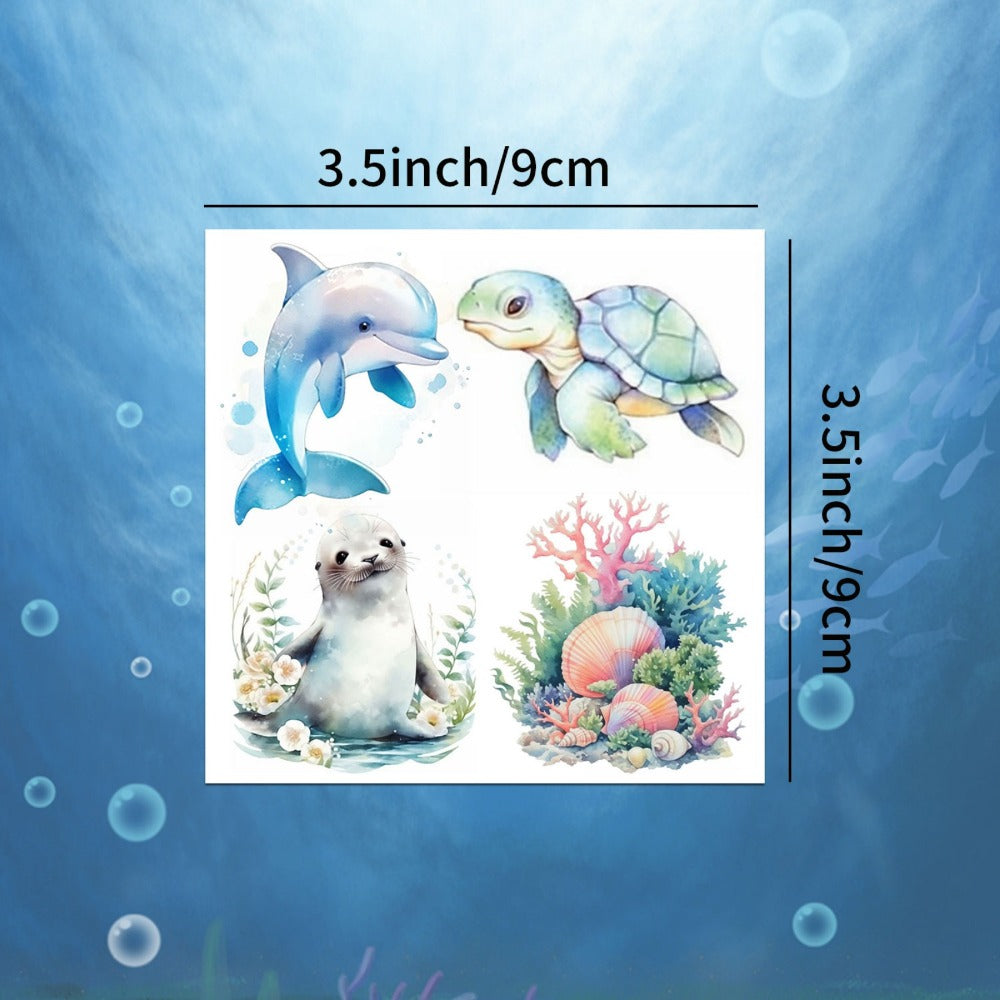 12 Sheets 48 Designs Temporary Tattoo Stickers - Cute Ocean Animals & Underwater World Cartoon Designs, Vibrant High Quality Body Art for & Adults, Birthday Party Supplies, Summer Beach Festivals, Marine Life Theme Events, Birthday Tattoos | Cute Sea Crea