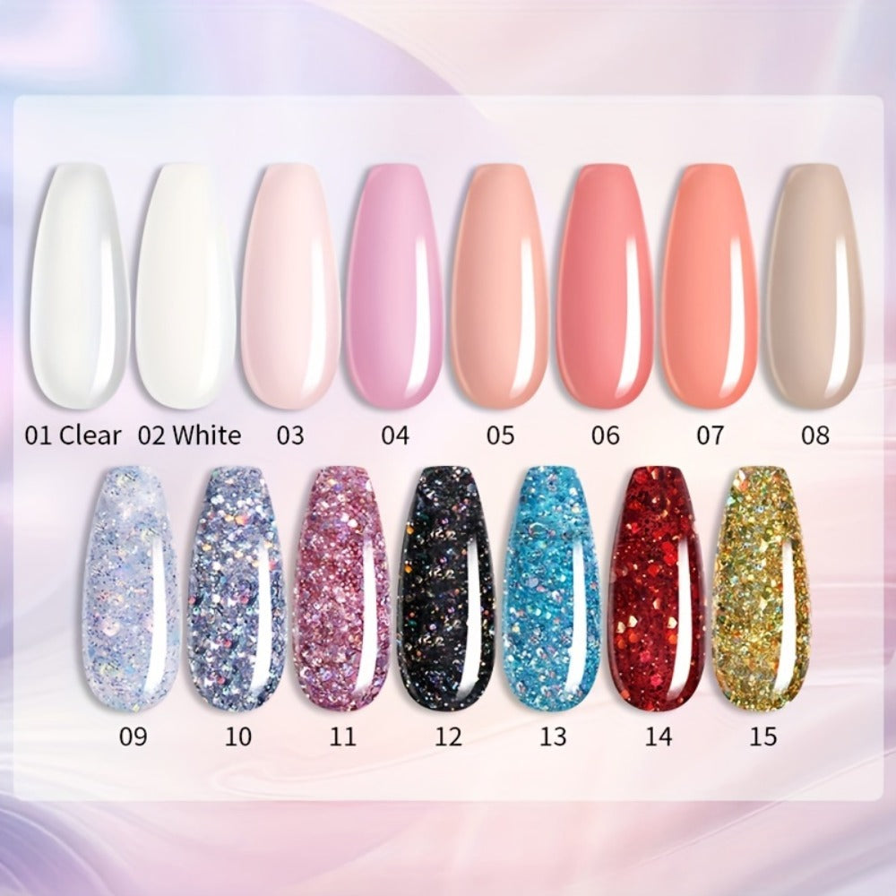LILYCUTE 0.51oz 5pcs Quick Extension Gel Nail Polish Set in White, Nude, Pink, Acrylic, And Crystal for Nail Construction, Perfect for Manicure