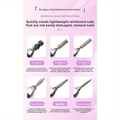 Professional Nail Drill 45000 RPM Rechargeable Electric Nail File Kit Low Noise with Drill Bits & Sanding Bands Manicure Pedicure Polishing Set for Salon Home