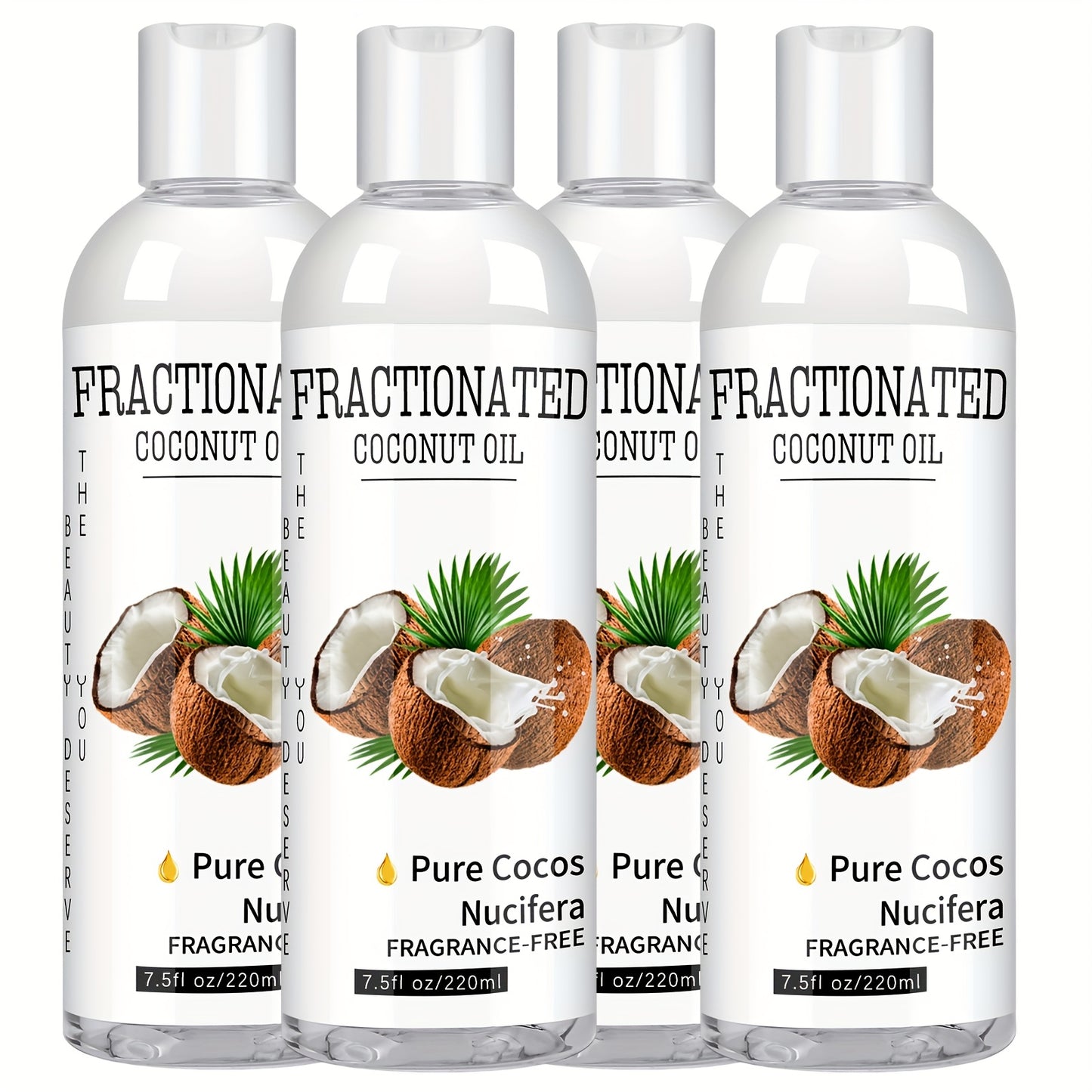 Fractionated Coconut Oil – 4-Pack 7.5 fl oz Each | Pure Vegan Carrier Oil for Skin & Hair, Massage Oil, Moisturizer, Fragrance-Free, Lightweight Liquid Coconut Oil for Essential Oil Blending