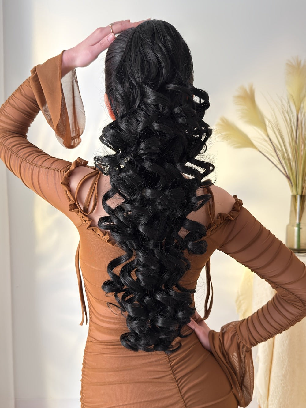 Ponytail Extension Curly 28 Inch Long — Heat Resistant Synthetic Clip In Wrap Around Hairpiece, Voluminous Bouncy Curls for Women Everyday Wear Parties Festivals
