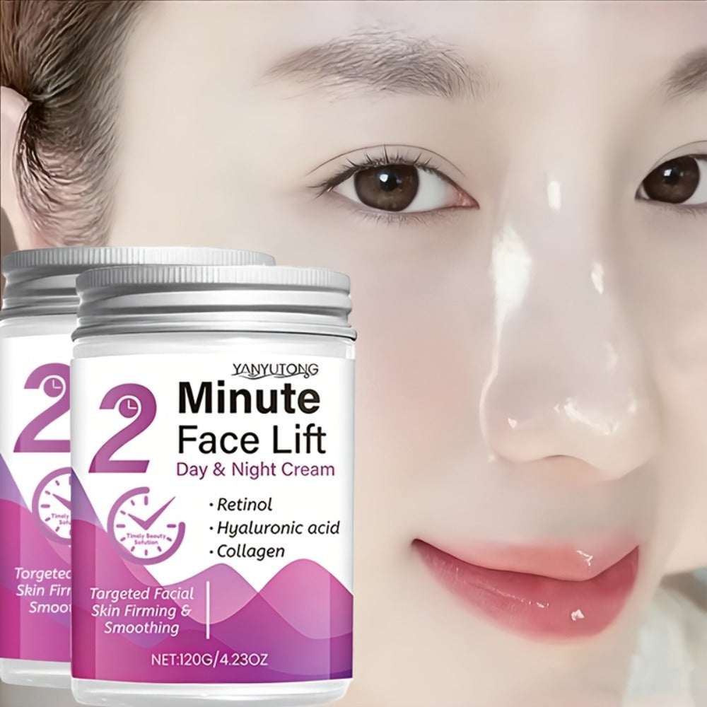 2-Minute Facial Lifting Day And Night Cream, Containing Hyaluronic Acid, Collagen Quick Moisturizing Cream, Suitable for All Skin Tones, 2-Minute Firming And Smoothing