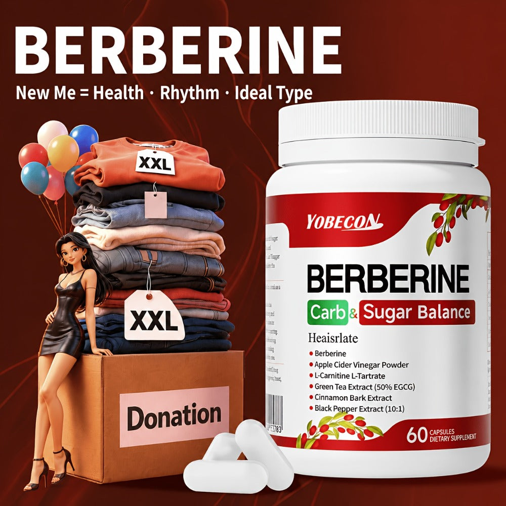 Berberine Capsules with Apple Cider Vinegar, Cinnamon And Green Tea Extract, Supports Healthy Body Shape, Blood Sugar & Digestion, 1Bottle/ 2 Bottles, Suitable for All Ages, 60 Capsules