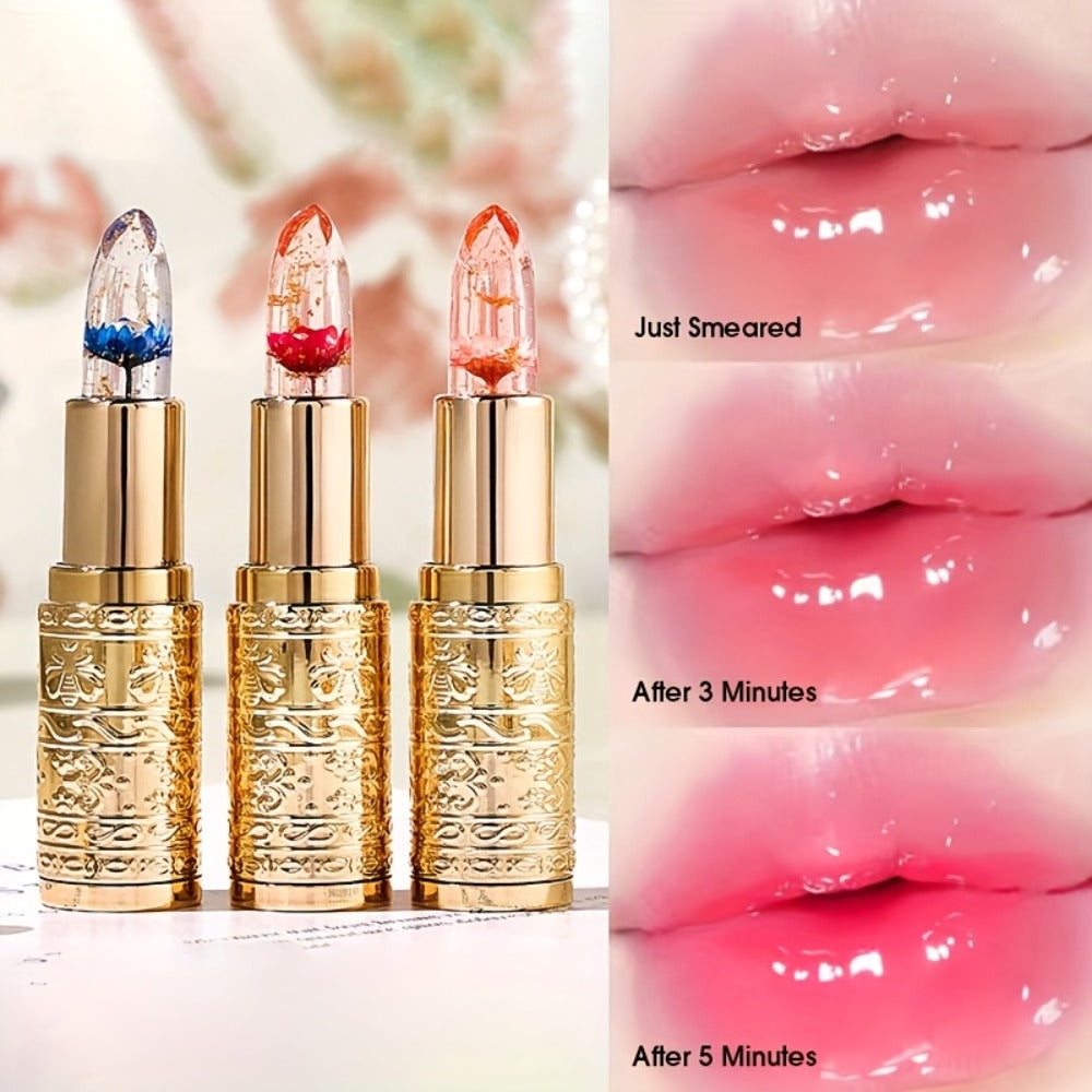 Color Changing Lipstick Set 6-Pack Jelly Flower Lip Balm Temperature Activated Tint Hydrating Squalane Formula Long Lasting Moisturizing Lip Gloss
