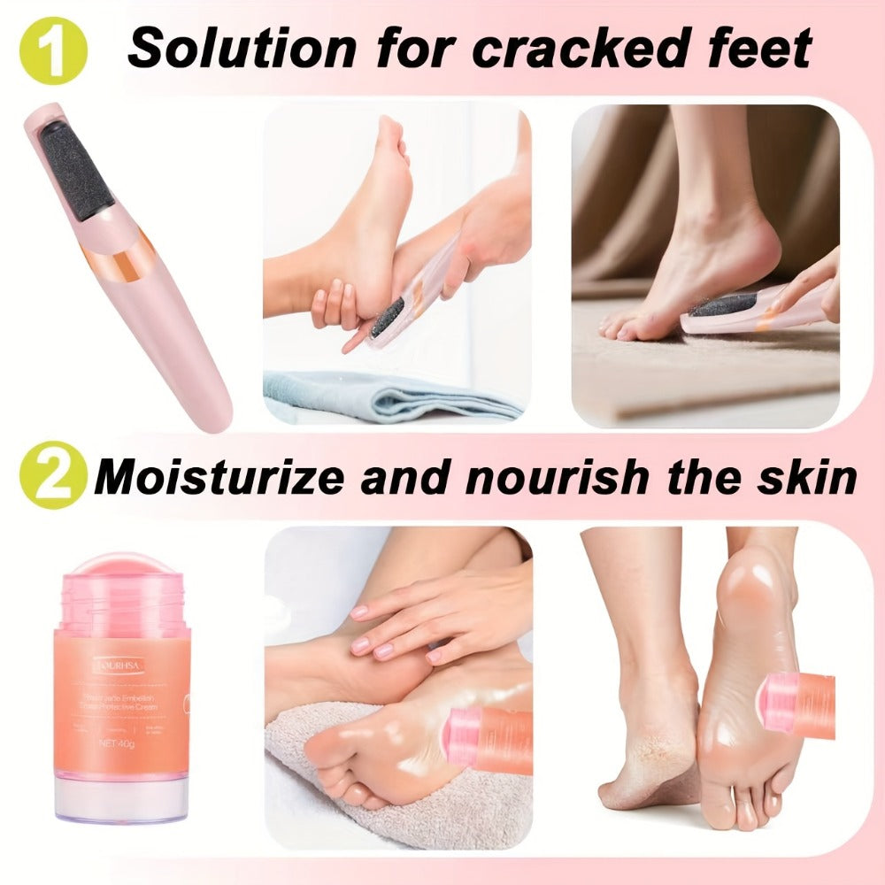 Remover For Feet, Electric Foot Remover Rechargeable Pedicure Tools Smooth Pedicure Wand Electronic Foot File, Equrhsa Foot Care Cream Cracked Feet, Feet Care For Removes Dry Hard & Dead Skin Ideal Gift