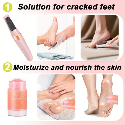 Electric Callus Remover for Feet Rechargeable Pedicure Tool with Foot Cream — 2 Speeds, 2 Roller Heads, Removes Dead Skin & Dry Calluses, 60-Min Battery, Ideal Gift, Pink