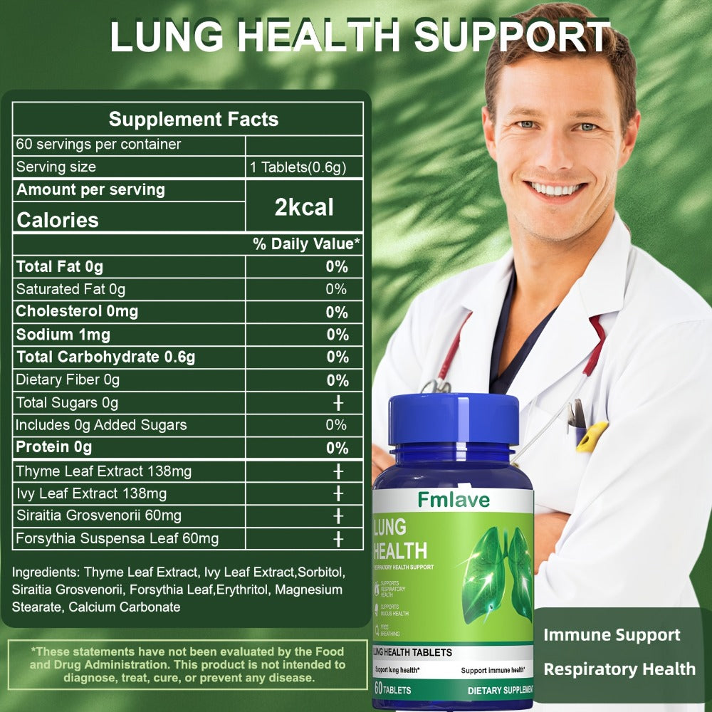 Cleanse Support Supplement, Lung & Respiratory Health Support, Powerful Herbals Extract Formula for Breathing Comfort, Immune & Mucus Support, 60 Tablets (36g)