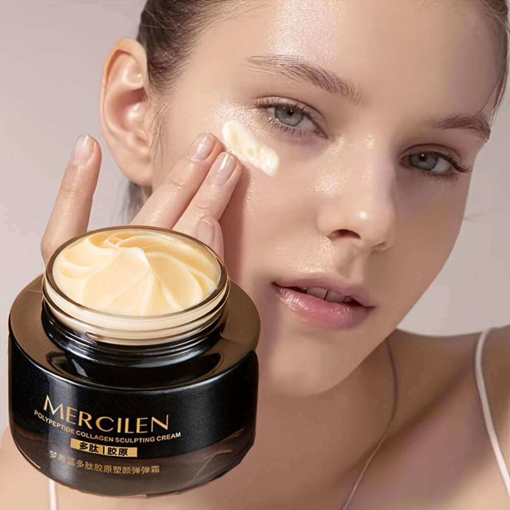 Mercilen Collagen Sculpting Cream - Hydrating & Firming Light Beige Care with Hyaluronic Acid, Plant-Based Squalane & Glycerin, Alcohol-Free for Normal to Sensitive Light Beige, Unisex Skincare, Sleek Black Packaging, Elegant Design