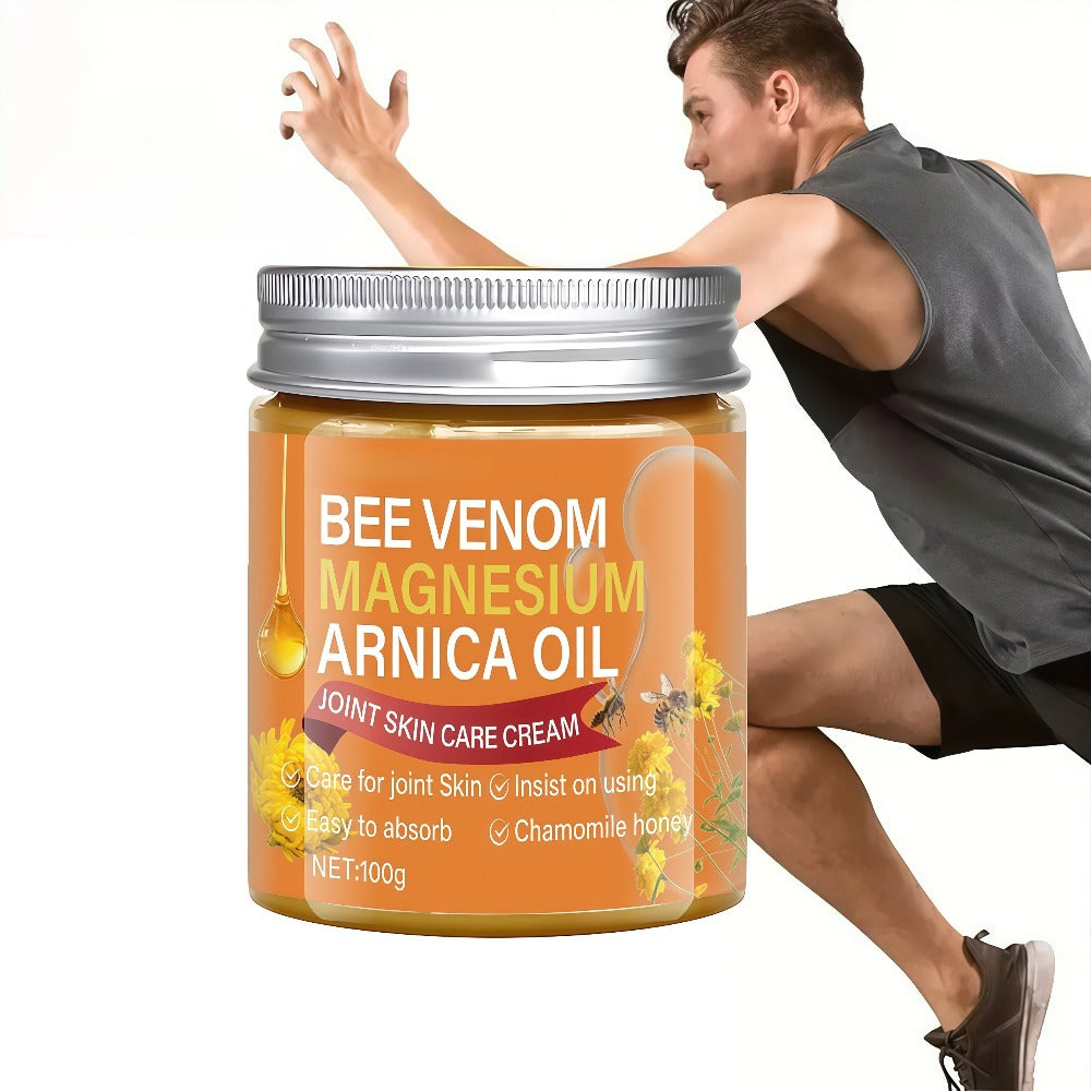 Bee Venom & Magnesium Massage Cream with Camellia Oil | Lightweight Moisturizing & Protective Formula, Body Care, Body-Nourishing Magnesium Cream for Back, Knees, And Elbows, Improves Light Beige Elasticity & Comfort
