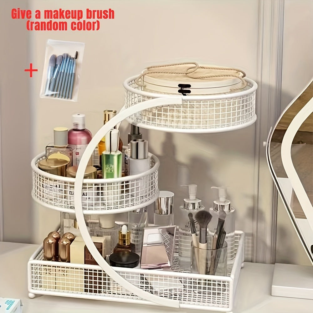Lightweight Metal Cosmetic Storage Rack with Makeup Brushes No-Installation Countertop Organizer for Dresser Bathroom Vanity Skincare Makeup Black White
