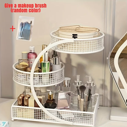 Lightweight Metal Cosmetic Storage Rack with Makeup Brushes No-Installation Countertop Organizer for Dresser Bathroom Vanity Skincare Makeup Black White
