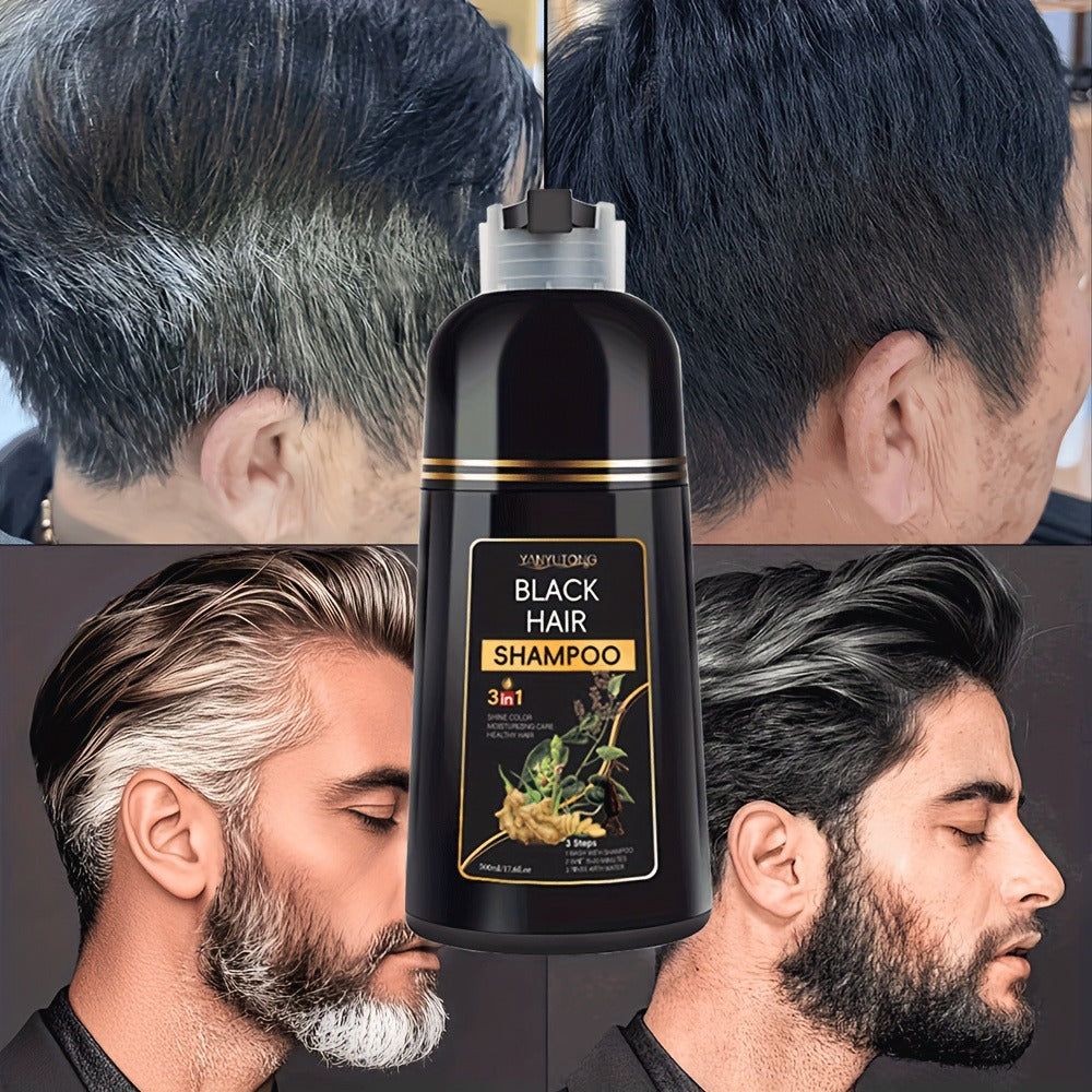 16.91oz 3-in-1 Black Shampoo, Beard Color & Cleanser. Natural Herbal Ingredients, Gentle And Moisturizing Texture. Long-lasting, Fast Hair Dye. Suitable for All Hair Types, Men & Women. The Ideal Gift for Dad On Father's Day