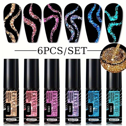 Glitter Liner Nail Art Gel 5ml - Super Reflective Glitter Eyeliner Gel Polish with Ultra Fine Brush Tip for Stripe Line & Detail Nail Art - Long Lasting UV LED Nail Art Drawing Gel