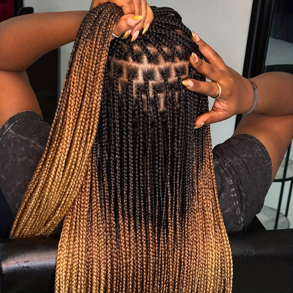 Knotless Box Braid Wig for Women — 360° HD Full Lace Synthetic Lace Front, Handmade Faux Locs, 26 & 38 Inch, Protective Style, Multiple Colors, All Ethnicities