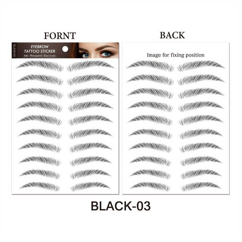 8 Waterproof And Sweat-Proof 6D Black Eyebrow Temporary Tattoo Stickers - Natural Look, Quick Application, One-Time Use, Halloween Magic Trick Or Treat Ideal Choice for Ladies And Girls, Eyebrow Tattoo Waterproof
