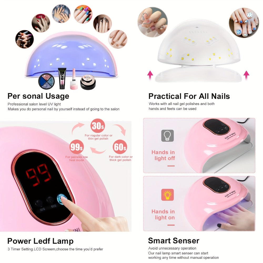 A Complete Acrylic Nail Kit That Includes a Drill And Light, Featuring Colored Acrylic Powders And All Necessary Tools for Beginners to Create Beautiful Nail Designs.