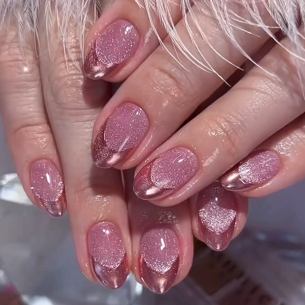 96pcs 4pcs Shiny Ice Pink Gradient Almond Nails - Exquisite Flower Butterfly Design, Easy to Bloom with Press - Perfect Daily Wear for Women and Girls