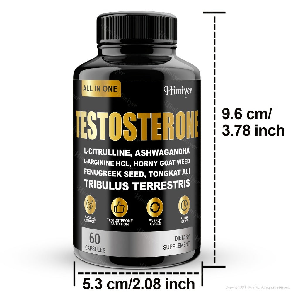 Male & TESTOSTERON Supplement, With L-Arginine, Tongkat Ali, Tribulus & Fenugreek - 60 Capsules, 30-Day Supply, Plant-Based Formula, Natural Ingredients, Men'S Health Supplement