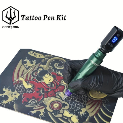 Tattoo Pen Kit Complete Set — Wireless Power Supply, 20pcs Cartridge Needles, Inks, Practice Skin & Professional Tattoo Supplies for Beginners and Artists