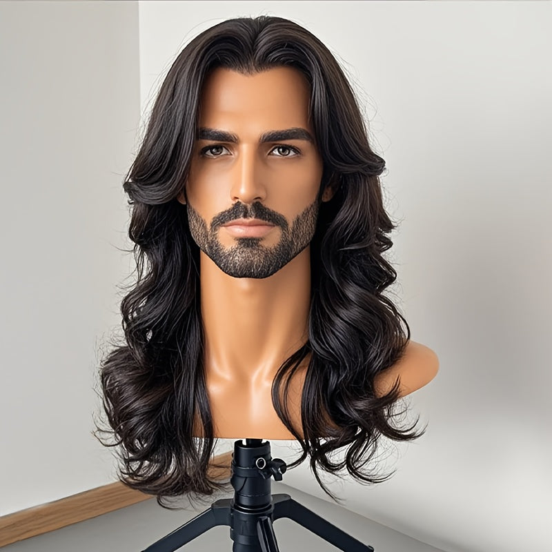 [Special Occasions] Men's Natural Look Curly Wig Suitable for Daily Wear & Special Occasions - Tangle-Free Lightweight Breathable Middle Part Wig with, Loose Curly Hairpiece for Balding, Thinning Hair, Comfortable Hairpiece for Skin Tones