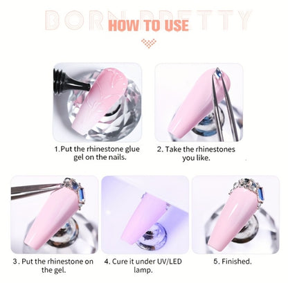 Rhinestone Glue Gel 2pcs Strong Bond 1.01oz Each – Professional Nail Charm Adhesive for 3D Gems, Crystals & Bling Decorations, Long-Lasting Water-Resistant Clear Gel Formula for DIY & Salon Nail Art