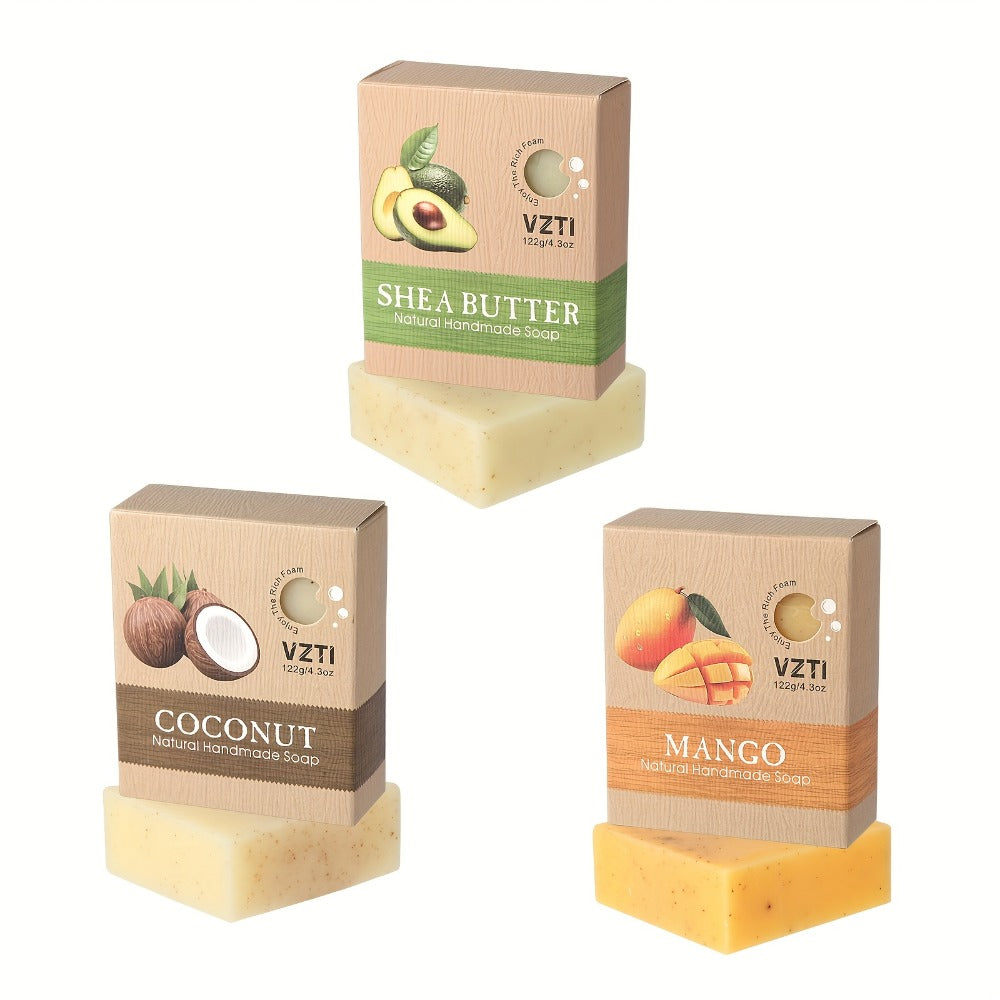 3pcs/6pcs Exfoliating Handmade Soap - 122g Natural Bar Soap With Eucalyptus, Peppermint, Lavender, Mango, Coconut & Shea Butter Essential Oils for Deep Cleansing, Moisturizing Self-Care, Easter Gift Set, Travel Essential-Local Warehouse
