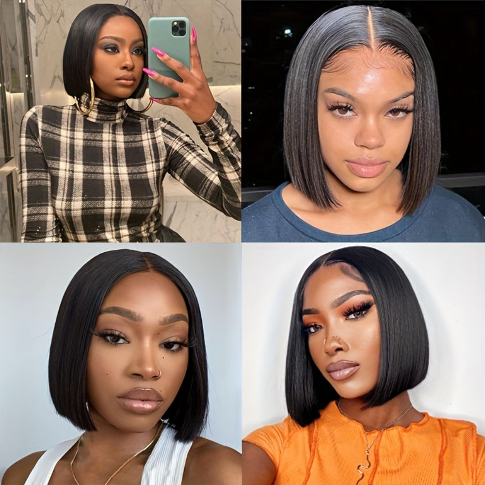 Human Hair Bob Wig for Women — 5x1 T Part Lace Front, Brazilian Straight Middle Part, 180% Density, Natural Color, Glueless, 10 to 16 Inch, Sleek Daily & Office Wear