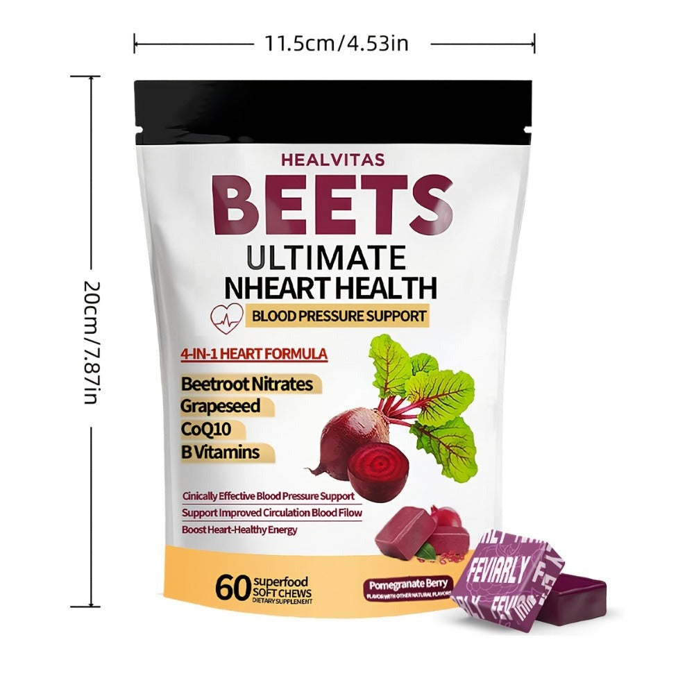 Dietary Supplement in The Form of Beetroot Chewing Tablets - Abundant in Natural Nitrates. A Formula Designed to Support The Circulatory System. Encourages The Production of Nitric Oxide. Contains Concentrated Beetroot Extract. Aids in Sustaining a