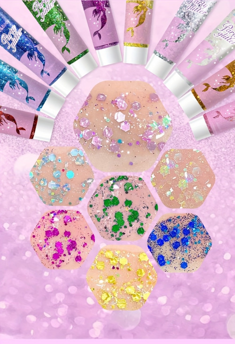 30pcs/box Face Glitter, Body Glitter, Transparent White Glitter Gel, Hair Glitter Gel, Various Shapes Colorful Glitter, Mermaid Sequin Makeup, Face Painting, Women'S Thick Shiny Glitter Gel Gift Se