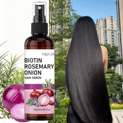 Hair Growth Essence Spray with Biotin & Rosemary — Strengthening Treatment for Damaged & Fragile Hair, Onion Extract, Reduces Breakage & Frizz, Enhances Shine & Scalp Health, All Hair Types, 100ml