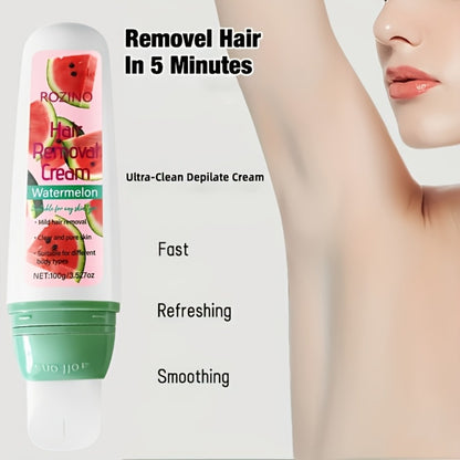 Hair Removal Cream Watermelon Scent 100g — Instant Depilatory Cream with Squalane, Semi-Permanent 3-Month Results, Non-Irritating for Face, Lips, Armpits, Legs & Bikini Area