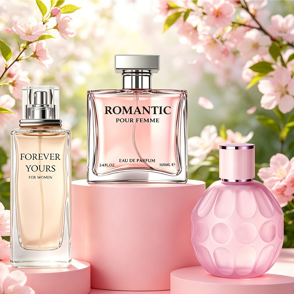 3PACK/10.1oz Women's Signature Fragrance Collection | Quince Lychee Musk, Pear Vanilla Sandalwood & Amber Berry Woods | Refined Perfume Trio for Her, Everyday Elegance, Versatile Scent Options