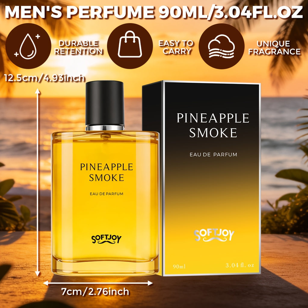 3.04oz Pineapple Smoky Eau De Parfum Men Perfume | Woody Cologne Fragrance with Pineapple, Blackcurrant, Vanilla, Birch And Ambergris, Fresh Smoky Scent Cologne - Masculine, Sophisticated, Best for Date Night, Office, Parties, Father's Day Gifts