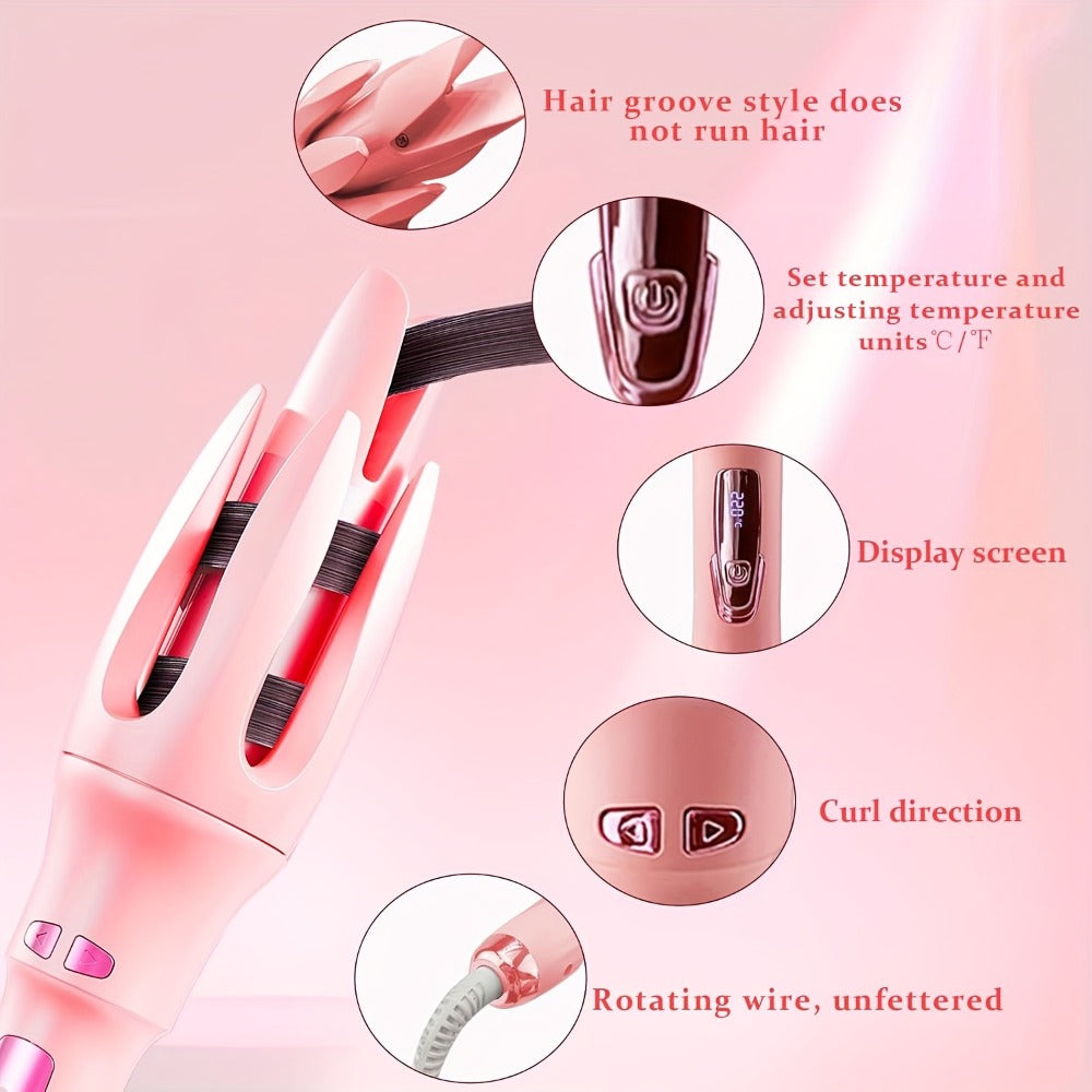 Automatic Curling Iron 32mm with 4 Temperature Settings, Essential Oil Coating & Anti-Scald Protection — Moisturizing Hair Care Technology, Purple, Includes Hairpins and Comb
