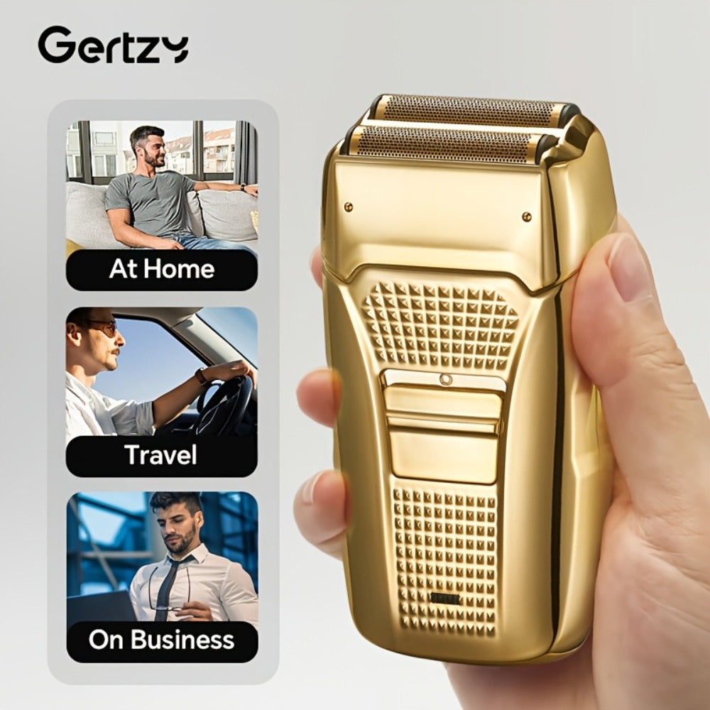 Men's Electric Foil & Bald Shaver with Rechargeable Dual Shaver Head - Cordless Wet/ Use,, Design, Lithium-Ion, 4-in-1 Attachments Compatible, -C Fast, Golden & Black Modern Design for Wet/ Shaving - Ideal for Sensitive Beige & Bald Heads (Flagship Model)