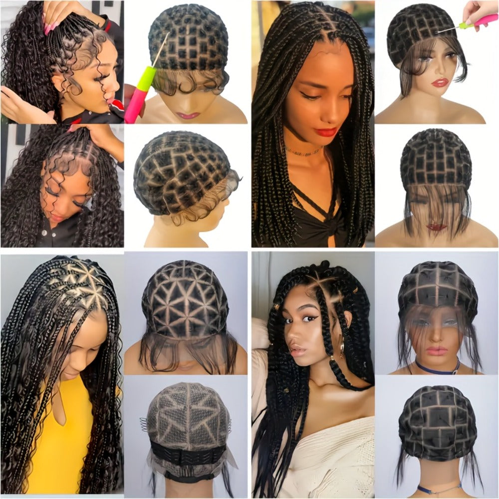 Crochet Wig Cap DIY Braiding Set — Double Full Lace, Baby Hair, Premade Lace Front, Nylon Hair Net & Hook Tool for Making Braided Wigs, 82–121 Sections