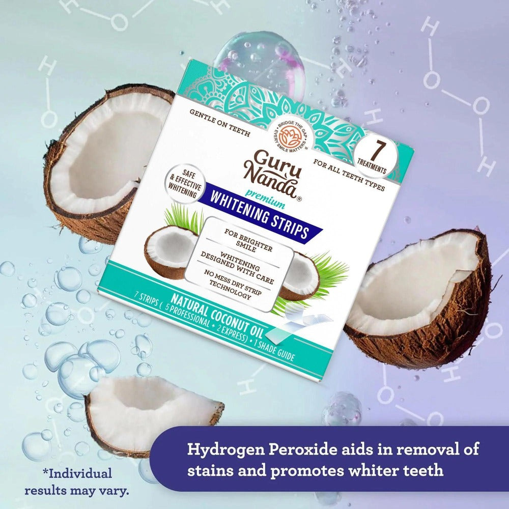 Teeth Whitening Strips 7-Day Treatment with Non-Slip Dry Strip Technology, Hydrogen Peroxide & Coconut Oil Formula, Removes Coffee Wine & Smoking Stains, Easy Peel-Off Design for Brighter Smile
