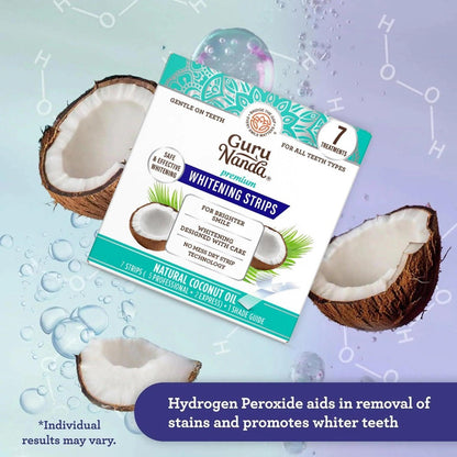 Teeth Whitening Strips 7-Day Treatment with Non-Slip Dry Strip Technology, Hydrogen Peroxide & Coconut Oil Formula, Removes Coffee Wine & Smoking Stains, Easy Peel-Off Design for Brighter Smile