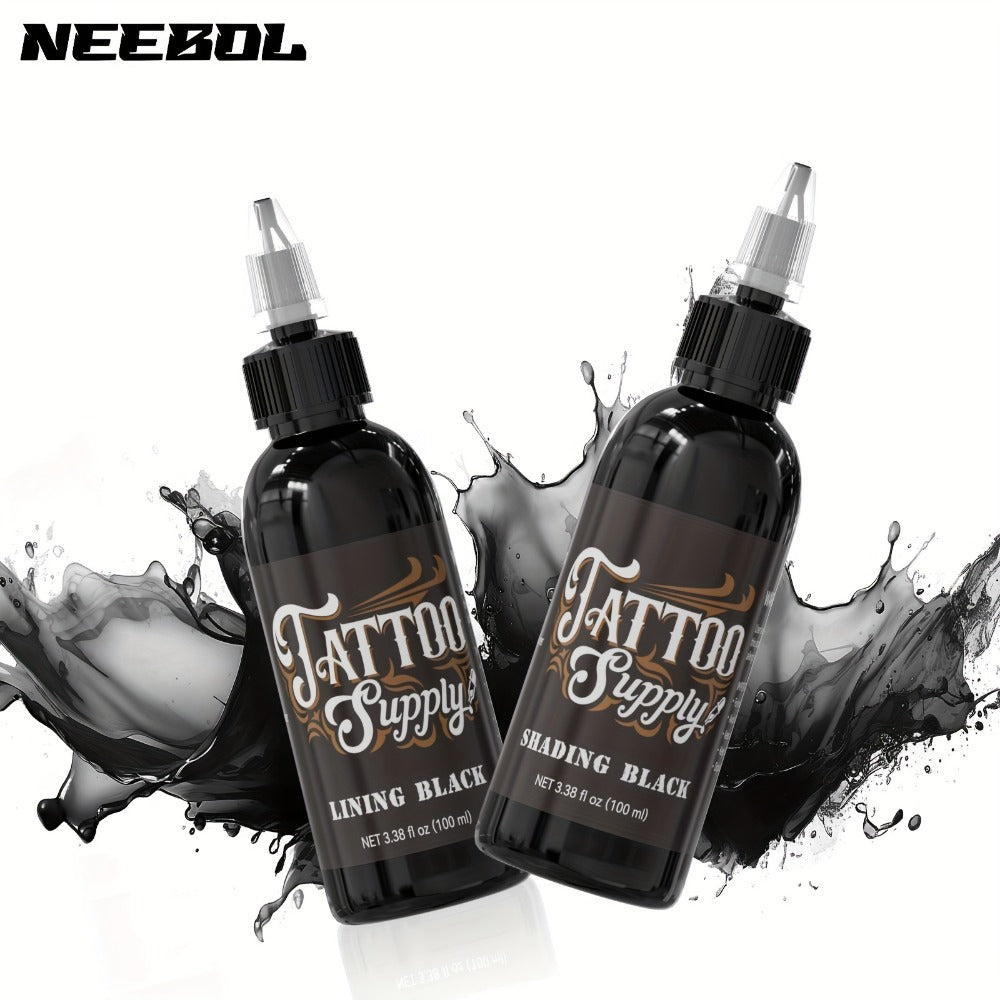 Super Black Tattoo Ink Darkest Outlining Shading Blending Professional Body Art Ink Vibrant Long Lasting Tattoo Supply Neebol 100ml 250ml