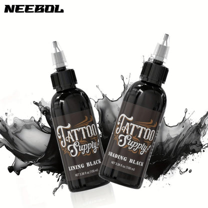 Super Black Tattoo Ink Darkest Outlining Shading Blending Professional Body Art Ink Vibrant Long Lasting Tattoo Supply Neebol 100ml 250ml