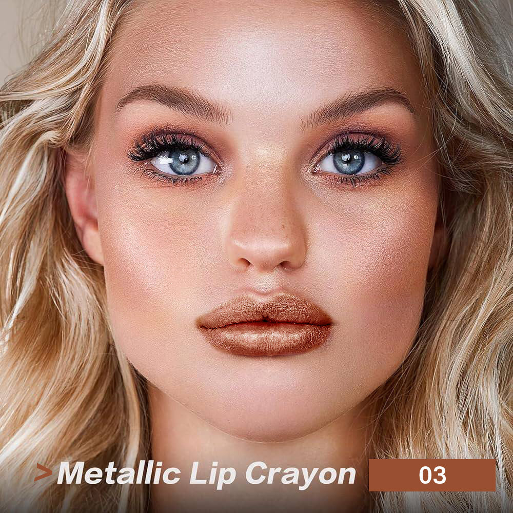 [Viral Fall Makeup] Luxury Press Golden Lipstick Set With Lip Liner | Brown Shimmer And Nude Lip Liner Pencil | Viral Fall Makeup Kit (2pcs)