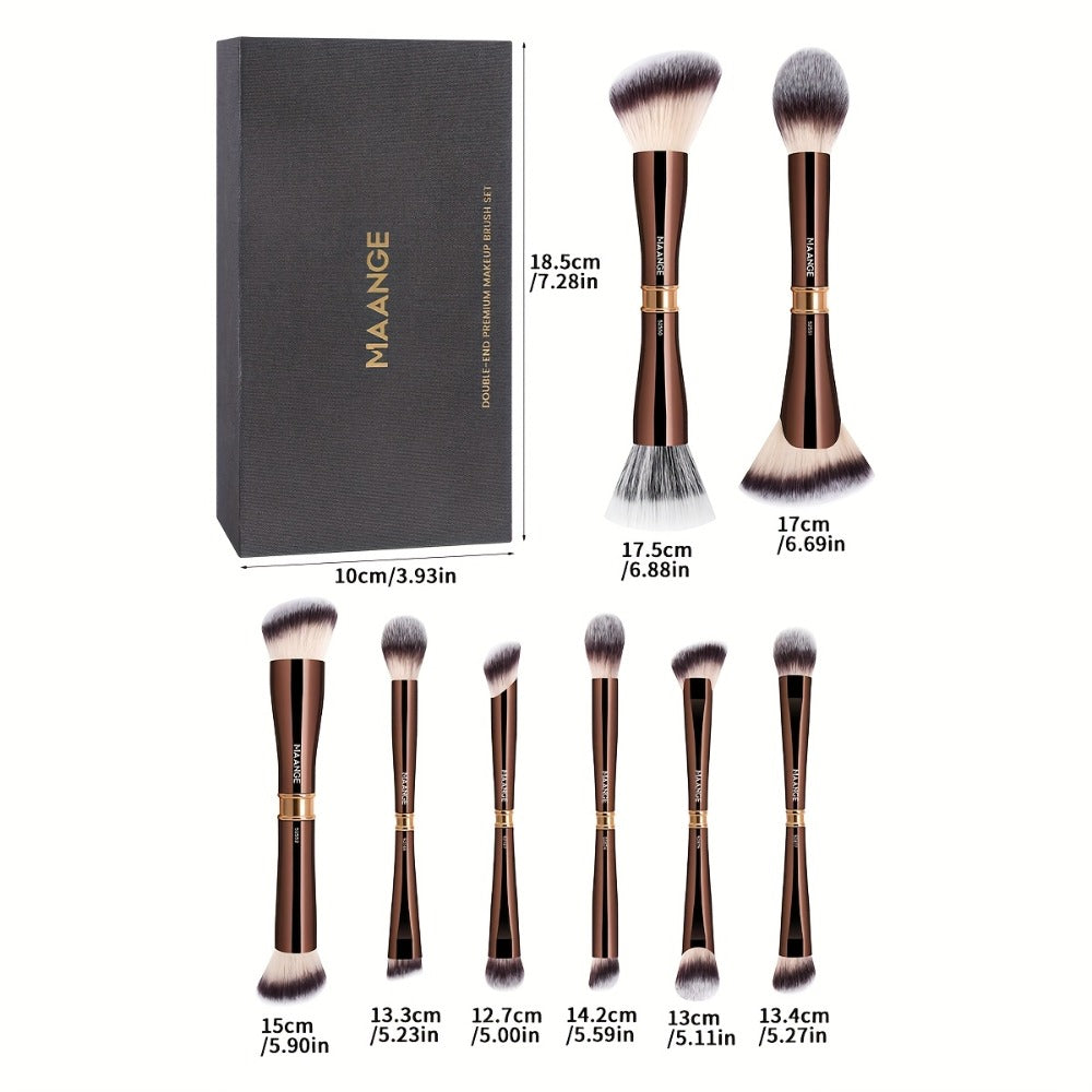 MAANGE 8pcs Double-ended Makeup Brushes + Storage Box High-end Makeup Tools Double-ended Foundation Brush Blush Brush Contour Brush Multi-function Makeup Brush Suitable for Facial Makeup Women's Beauty Tools Daily Travel Commuting Women's Gifts, Professio