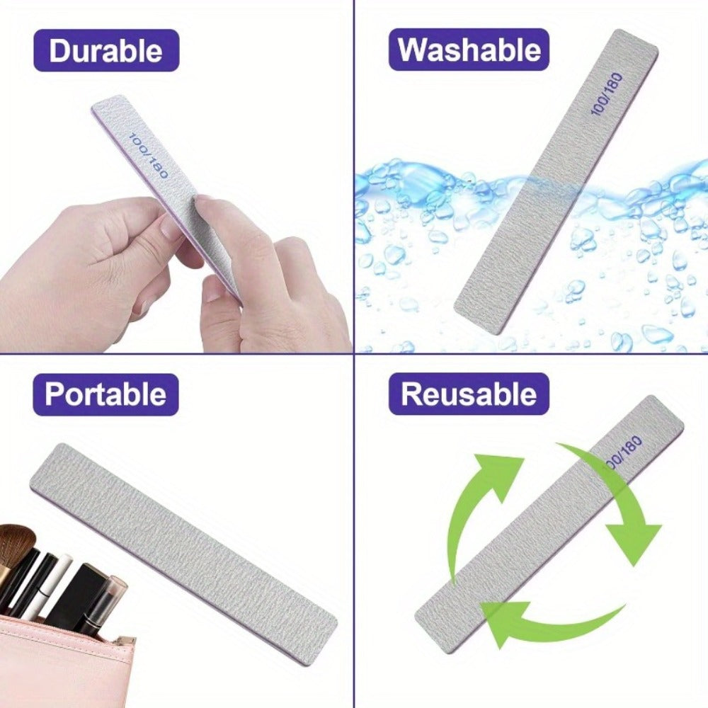 [50pcs Nail Files] 50pcs Nail Files, 100/180 Grit Emery Boards Nail File For Natural Nails And Acrylic Nails, Double Sided Emory Boards Limas Para Unas Acrilicas Profesional Fingernail Filer Reusable Manicure Gray