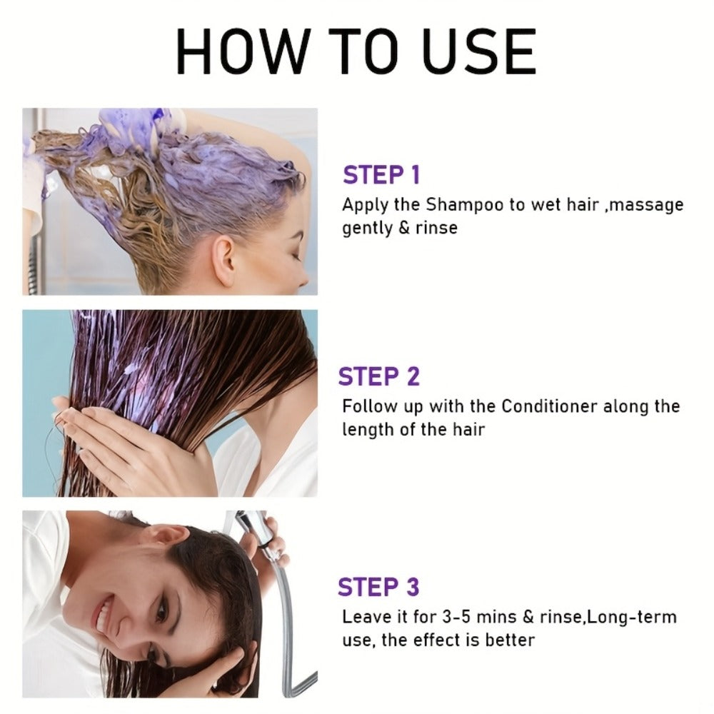 Purple Shampoo and Conditioner Set 2PCS - Toning Brass Neutralizer for Blonde, Silver & Platinum Hair - Strengthens Roots, Improves Shine & Flexibility, Color-Treated Hair Care