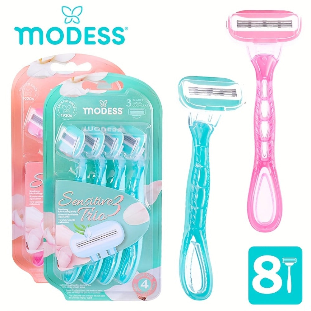 Modess Sensitive Women'S Shaving Razors (Available in Packs of 4 Or 8) - Soft Teal/Pink Blush, Designed for a Comfortable And Close Shave for Skin
