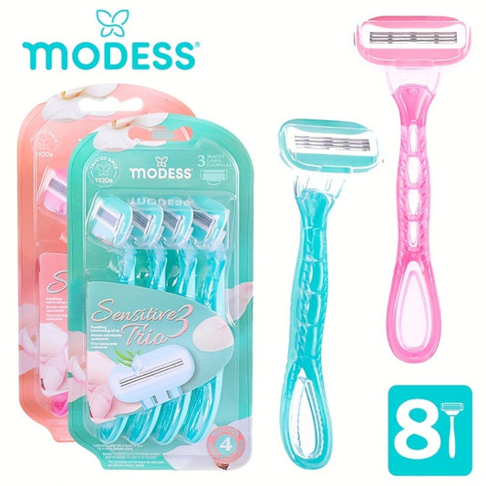 Women's Disposable Razors for Sensitive Skin — Smooth Close Shave for Legs & Underarms, Protective Cap, Available in 4-Pack or 8-Pack, Pastel Teal & Blush Pink Colors